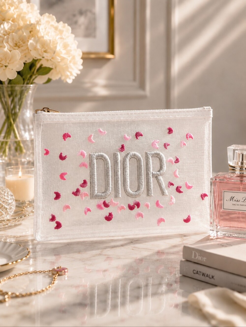 Dior Embroidered Cosmetic Makeup Pouch Bag NEW GWP
